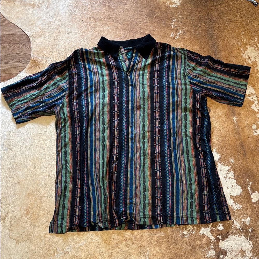 Vintage Tundra Multicolor Striped polo style shirt size XL.